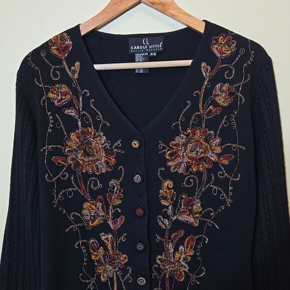 Vintage Carole Little Floral Embroidered Wool Blend Sweater Dress Petite Medium - Picture 1 of 16